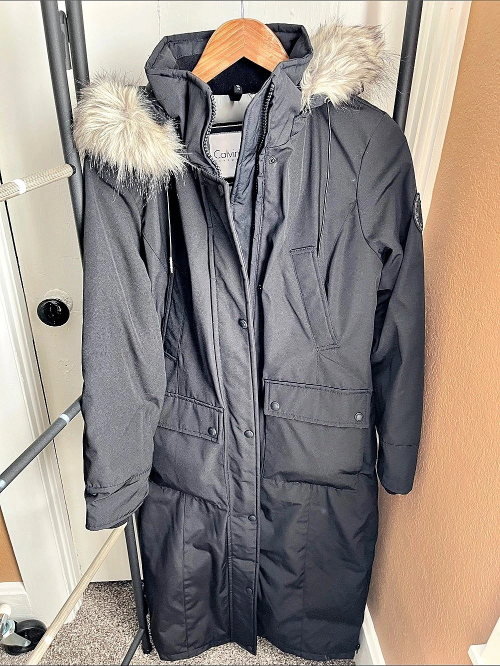 Calvin Klein Women's Black Puffer Heavy Long Winter Coat - hooded